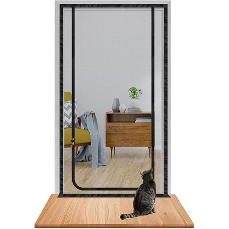 Porte moustiquaire pour Chat, Filet pour Chat Porte d'écran en Maille empêchant Les Chats de Courir, avec Fermeture éclair, 90x200 cm (1/5)