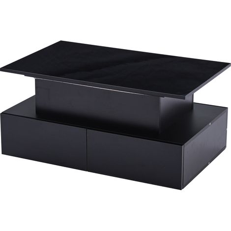 Tavolino da caffè nero lucido con LED, 4 cassetti e piano estraibile 90x55x41 cm MODENUIT (1/5)