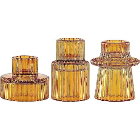 Bougeoirs en verre transparent pour bougies piliers - Ensemble de 3 bougeoirs décoratifs de table - Support pour bougies coniques tendance pour dîner, mariage, fête ( (1/4)