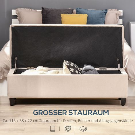Coffre banquette rembourrée à boutons, rangement intégré, charge max 120 kg, 125 x 49 x 41,5 cm, beige