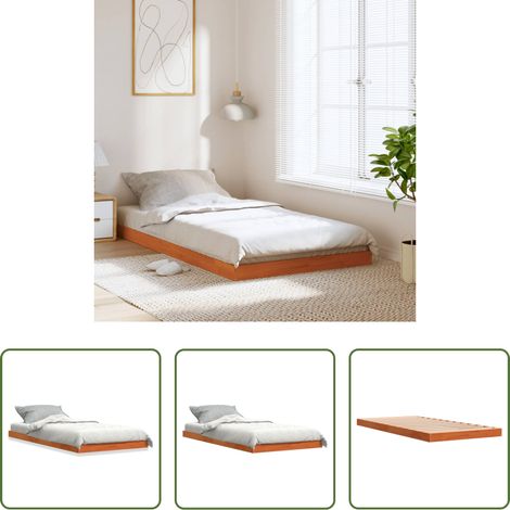 vidaXL Lit bois pin massif - Cadre de lit sans matelas cire marron 100x200cm bois pin massif (1/5)