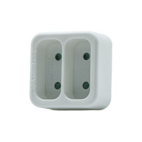 Multiprise murale 2 prises 6A – Couleur blanc – Puissance maximale 1300W – Pour pose sur mur