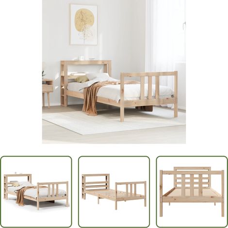 vidaXL Kiefernholz - Bettgestell mit Kopfteil ohne Matratze 75x190 cm (1/5)