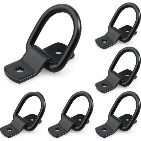 Lot de 6 Anneau Arrimage avec Vis et Supports Crochet Arrimage en D Traction Portant 400 Kg Inoxydable Noir Anneau d'Arrimage Anneau de Fixation pour Remorques, Voitures, Camions (1/5)