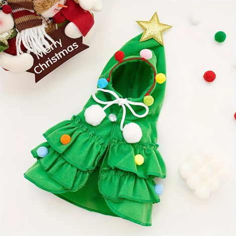 Costume De Noël Pour Chien - Cape Avec Étoile Et Pompons - Chapeau De Père Noël - Rouge - Pour Chaton Et Chien De Taille Petite À Moyenne (1/5)