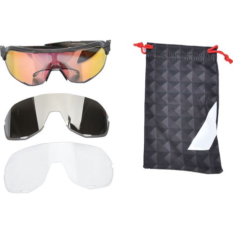 Ortviai Lunettes de vélo extérieur anti-UV 100 % avec lentilles transparentes gris-rouge – cadre en polycarbonate léger, lunettes de protection (1/5)