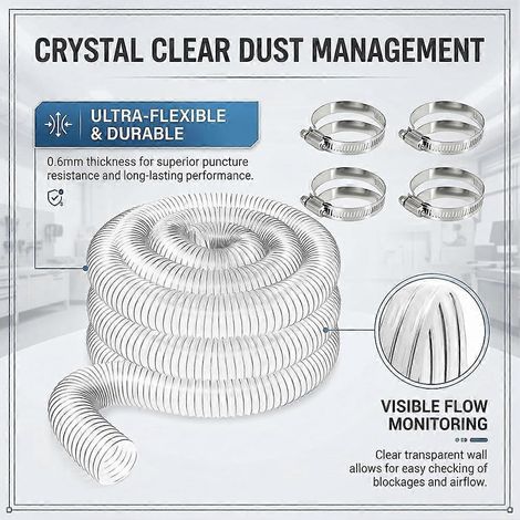 Tuyau d'aspiration transparent en PVC de 50 mm, tuyau universel pour aspirateur/pompe de bassin, compatible avec les aspirateurs d'atelier et les pompes de bassin. (1/5)