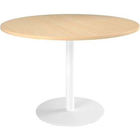 Table ronde 120 cm plateau hêtre piètement colonne blanc Essens - Maxiburo