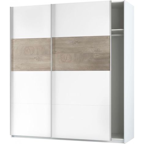 Armadio Con 2 Ante Scorrevoli Asta Appendiabiti E Ripiano Superiore Guardaroba Moderno Salvaspazio Per Camera Da Letto Cameretta Ampia Capacità Contenitiva 180 X 200 X 60 Cm Bianco E Rovere (1/5)