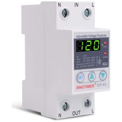 230-V-Spannungsregler, Spannungsschutzrelais, 230-V-Unterspannungs- und Überspannungsschutz, einstellbares Wiederherstellungsschutzrelais, Voltmeter SVP-912 (63 A)