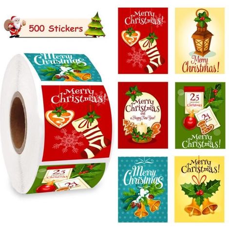 Weihnachtsaufkleber – „Frohe Weihnachten“-Etiketten – 500 Stück – Haftpapier – 4x3 cm