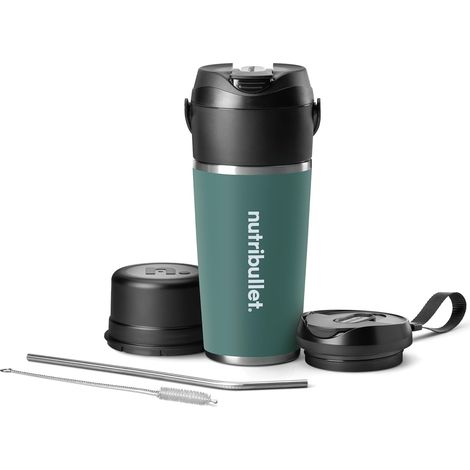 Blender Portable avec Gobelet Isotherme de 590ml, Conserve le Froid Pendant 24h, Couvercle et Paille Inclus, Chargement USB-C, Acier Inoxydable, Couleur Eucalyptus (1/5)