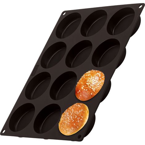 Lurch 85087 FlexiForm Burger Buns - Stampo per 12 panini per hamburger (diametro 6,3 cm), in 100% silicone platino senza BPA, colore: Marrone (1/5)
