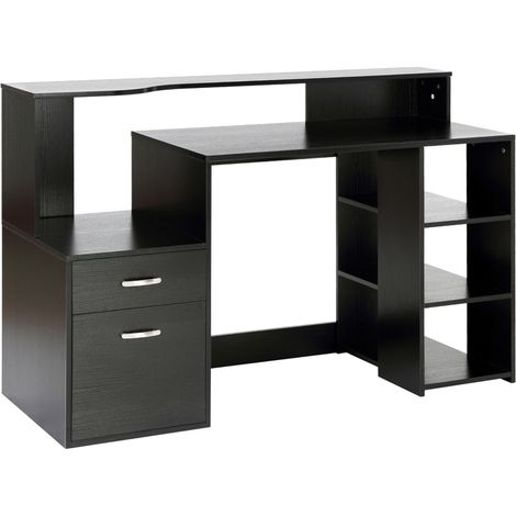Schreibtisch mit Schubladen und Ablagefächern, große Arbeitsfläche für das Homeoffice, 137x55x92 cm, Schwarz (1/5)