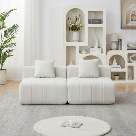 Canapé modulaire en tissu beige, ensemble de deux modules carrés au design inspiré des touches de piano, canapé lounge pour salon, chambre ou bureau, sans montage – CHICFURN (1/5)