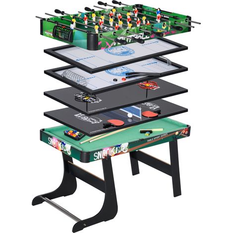 Table Multi-Jeux 6-en-1, Baby-Foot, Billard, Ping-Pong, Hockey, Jeu d'Anneaux, 118x104x71cm, Multicolore
