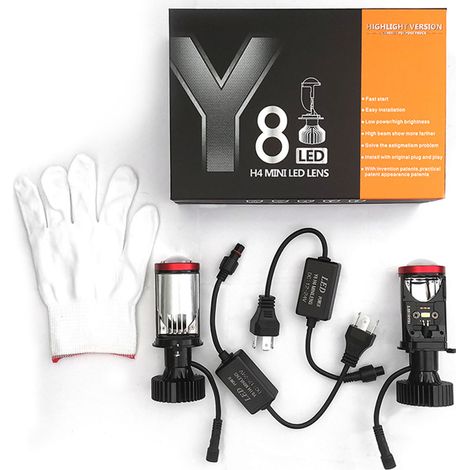 Ampoule de phare LED pour moto, Kit de lampe Fisheye haute luminosité en aluminium 12-24V, feux de croisement Y8-H4.