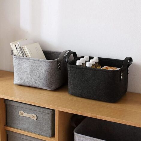 2 Piece Felt Basket, Care Storage Basket, Felt Storage, with Handle, for Clothes, Towels, Toiletries, Books (1/5)