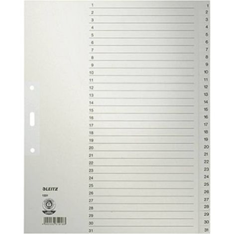 Leitz 1231 Divisore DIN A4, Fuori misura 1-31 Carta in fibra di qualità Grigio 31 schede 12310085 (1/5)