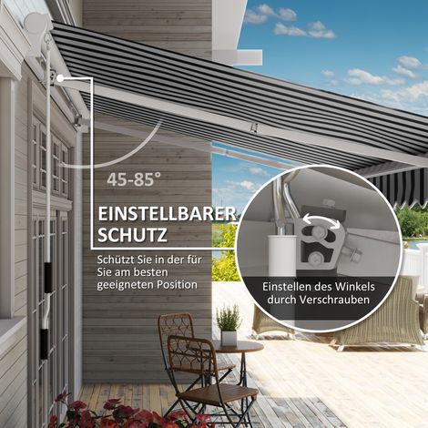 Store escamotable, protection solaire, avec manivelle, armature métallique, polyester, bleu et blanc, 3,95 x 2,45 x 3,50 m (1/5)