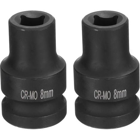 2Pcs 4 Pointe Douille Carrée 1/2" Drive 8mm Douille à Choc Carrée Métrique CR-MO Douilles de Roue Standard Noircissantes Outil de Douille Pneumatique pour Réparation Automobile (1/5)