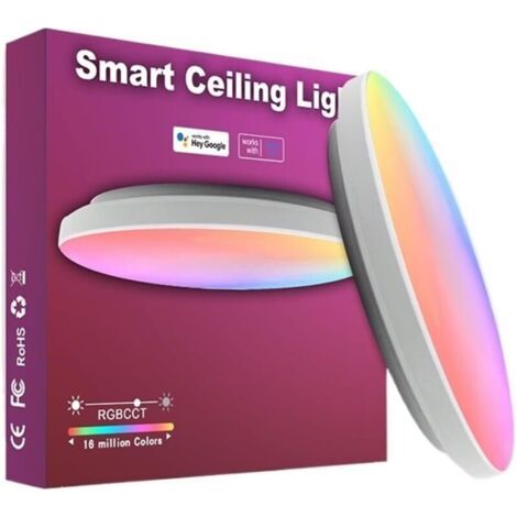Plafonnier LED intelligent Tuya RGBCW 24 W, commande vocale via application, pour chambre à coucher, salon (AC 200-240 V, télécommande 2,4 GHz)