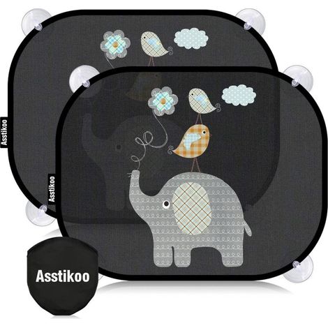 Auto Sonnenschutz Baby 2er Set mit UV Schutz, 45x35.5cm, 8 Saugnäpfe, Tier Motiv (1/5)
