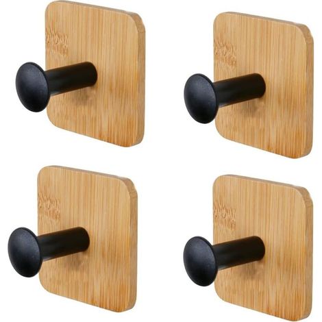 Porte-manteau mural en bois 35 mm – Lot de 4 crochets – Fixation sans perçage – Surface givrée antidérapante pour 3 kg (1/5)