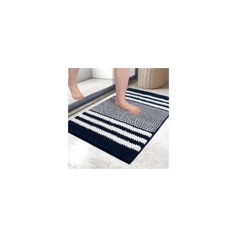 Tapis de Bain,Tapis Salle de Bain Antidérapant Absorbant,Tapis de Bain Chenille Microfibre Moelleux,Lavable en Machine, 40 x 60 cm,Bleu Marine (1/5)