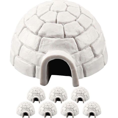 Lot de 8 figurines décoratives de maison sur glace, style dessin animé, représentant un igloo. Modèle réduit de maison sur glace en plastique. (1/3)