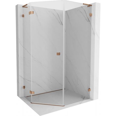 Mexen Lunar L cabine de douche pentagonale pivotante gauche 80 x 90 cm, transparent, or rose - 831L-080L-090P-60-00-L (1/5)