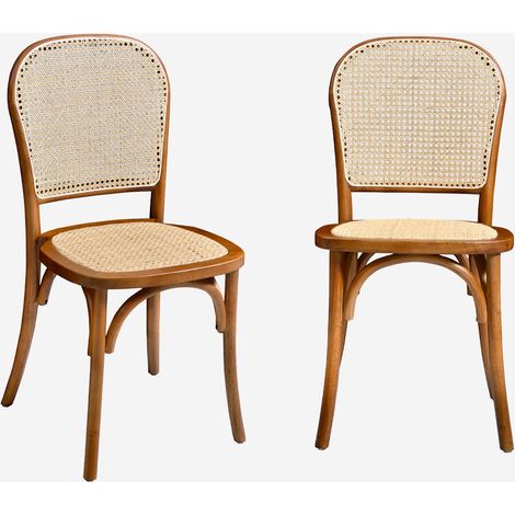 Set di 2 sedie vintage in legno e rattan