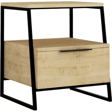 Comodino Rosita, un Cassetto, 3 Ripiani, Apertura Scorrevole, 45x41x50h cm Marrone Quercia
