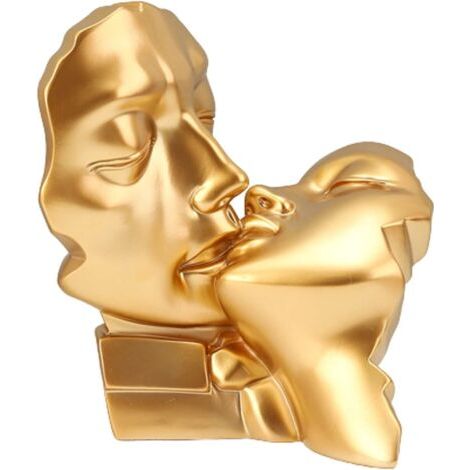 Pr Amour Étreignant Statue Abstraite Résine Romantique Couple Visage Sculpture Figure Décoration Art Moderne, d'or, 20cmX14.5cmX22cm (1/5)
