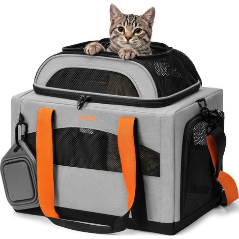 Caisse de Transport Chat et Chien Extensible, Pliable - Gris (1/5)
