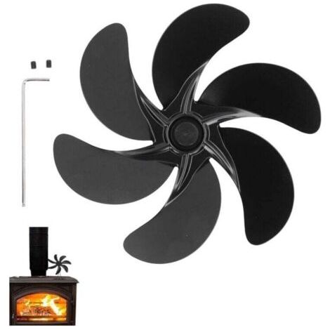 Ventilateur de Cheminée à 6 Lames, Accessoires de Ventilateur de Poêle à Bois Noir en Alliage D'aluminium (1/4)