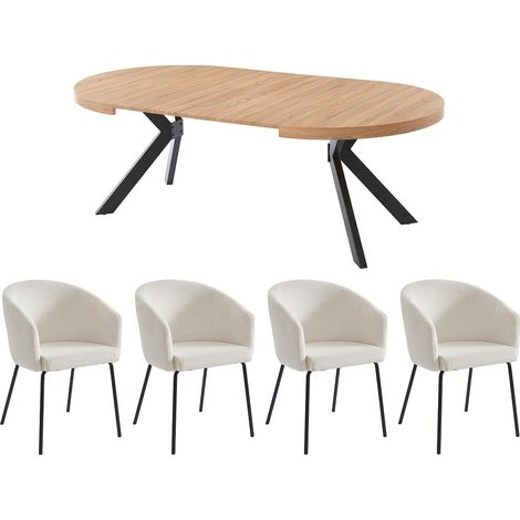 Set tavolo KOMONI + 4 sedie MORONI Naturale e Panna (1/4)