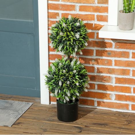 Set de 2 plantas de lavanda artificial 70 cm con maceta estable, flores blancas (1/5)