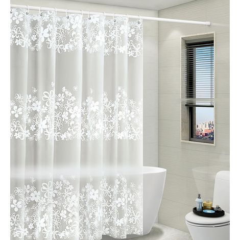 Rideau de douche avec cantonnière attachée pour salle de bain, tricot transparent à motifs floraux victoriens blancs, ensemble de décoration en tissu shabby chic, l 72\ (1/5)