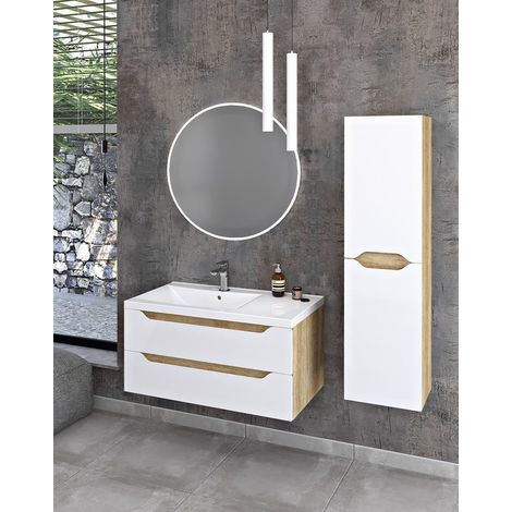 Set de salle de bain WAVE 90, gauche, blanc/chêne Alabama