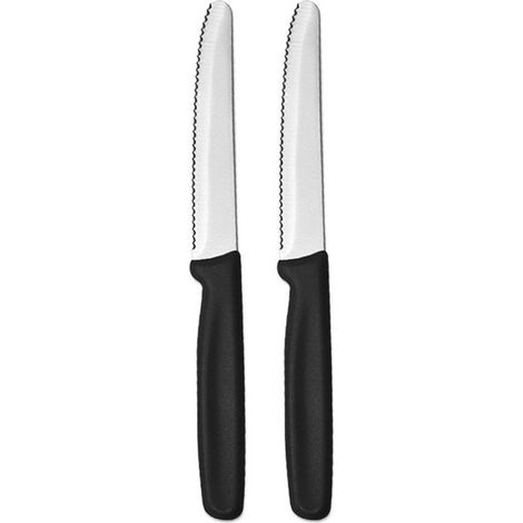 Couteau À Steak - Lame Dentelée En Acier Inoxydable - Manche En PP Noir - Pour Restaurants Et Maisons - Lot De 2 (1/5)