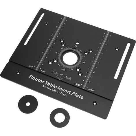 Plaque d'insertion pour table de défonceuse, en alliage d'aluminium, pour établis de menuiserie, plaque rabattable pour la sculpture, le détourage et le chanfreinage, noire. (1/5)