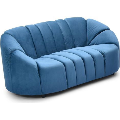 Canapé 2 places en Velours "Spencer" 162cm Bleu (1/5)