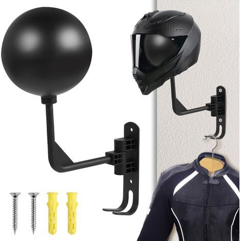 Porte Casque Moto Mural Rotation à 180 degrés Support pour Casque Moto Crochet pour accrocher Le Casque et la Veste de Moto au Mur (1/4)