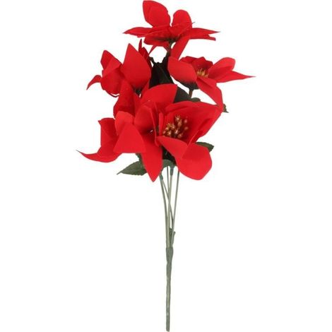 Bouquet di 5 stelle di Natale in velluto, 32 cm, rosse (1/3)