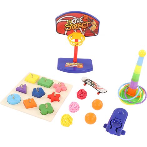 Jouet pour Perroquet - Puzzle Empilable avec Ballon de Basket et Skateboard, Anti-Stress (1/5)