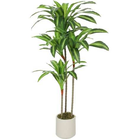 Dracaena Artificiel 120 cm Plante Artificielle Intérieure avec Pot Blanc pour Salon Bureau -PANGIVO (1/5)