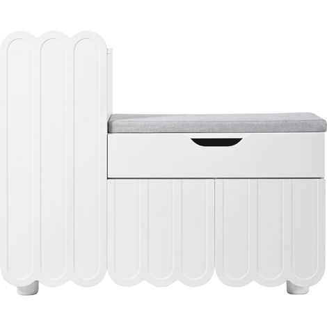 Zapatero móvil de 3 puertas con cajón y asiento acolchado blanco MDF (1/5)