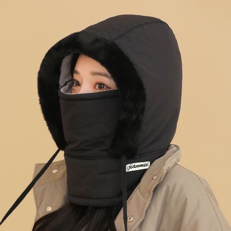 Cagoule polaire d'hiver, cagoule coupe-vent, cache-cou thermique unisexe, ajustable par cordon, bonnet multifonctionnel pour le ski, le vélo et les activités de plein air, noir (1/5)