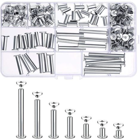 80 Set Kit d'assortiment de vis Chicago 7 vis à tête ronde en métal de taille différente Bouton à vis Chicago pour reliure de décoration en cuir bricolage (1/5)
